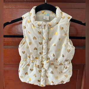 Healthtex Baby White Puffer Vest with Gold Hearts